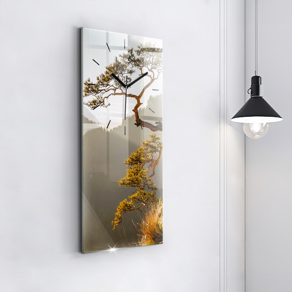 Vertikální skleněné hodiny Strom v horách