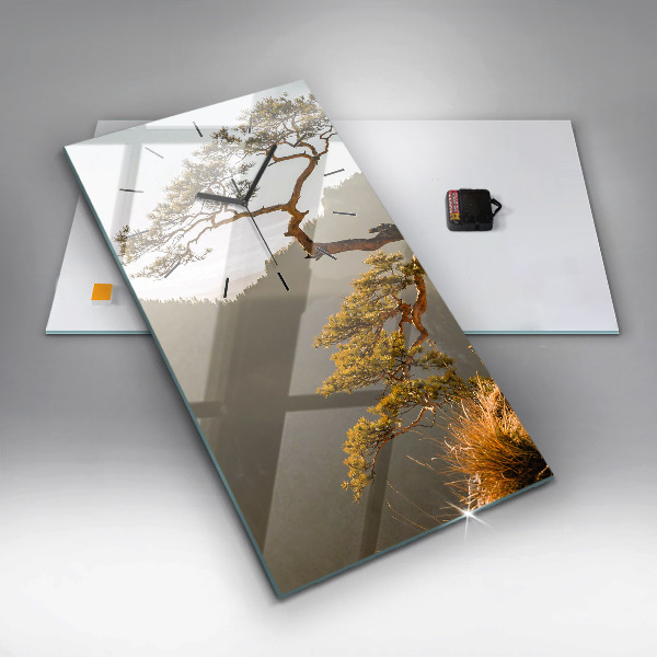 Vertikální skleněné hodiny Strom v horách