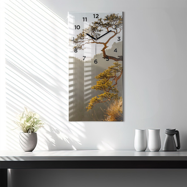 Vertikální skleněné hodiny Strom v horách