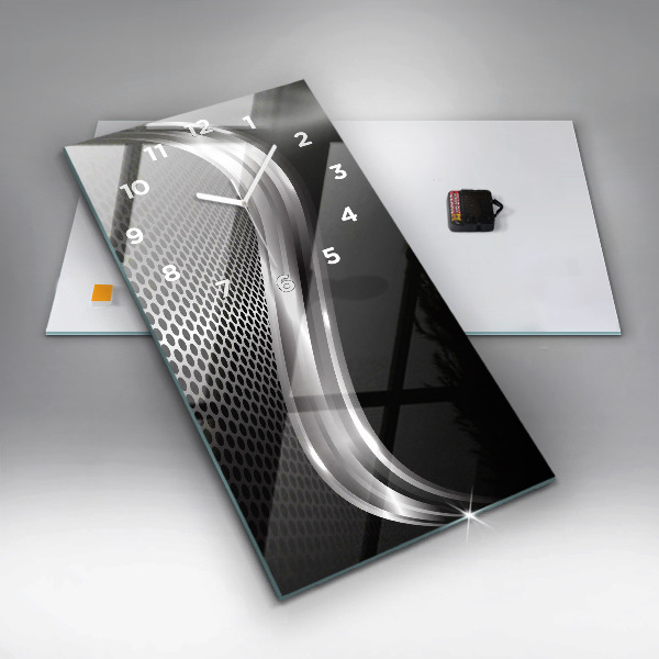 Vertikální skleněné hodiny Černá kovová abstrakce