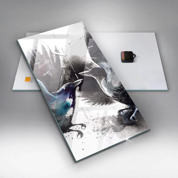 Vertikální skleněné hodiny Malovaní ptáci