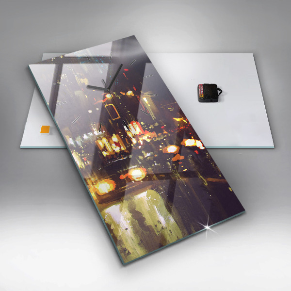 Vertikální skleněné hodiny Malované město