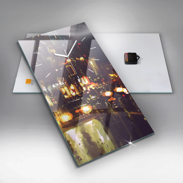 Vertikální skleněné hodiny Malované město