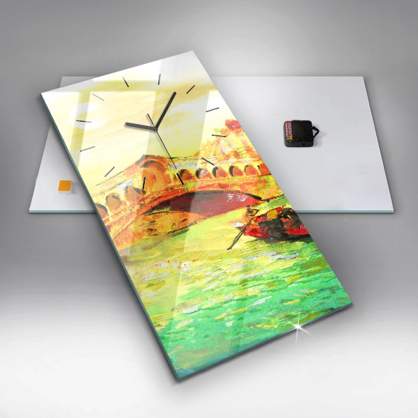 Vertikální skleněné hodiny Benátský most Rialto