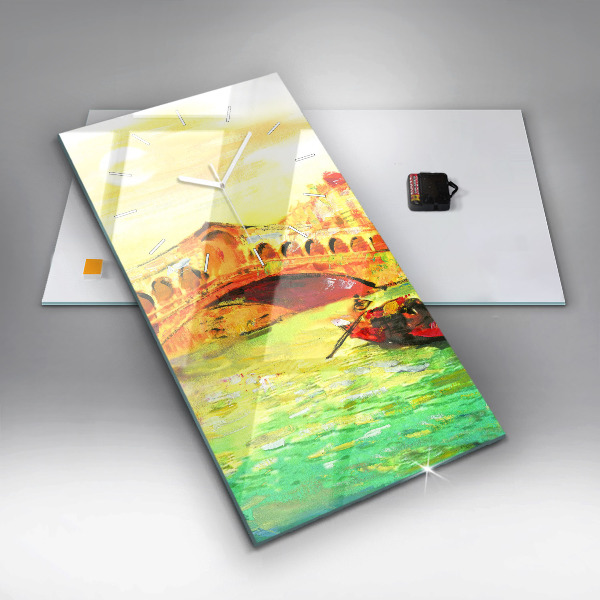 Vertikální skleněné hodiny Benátský most Rialto