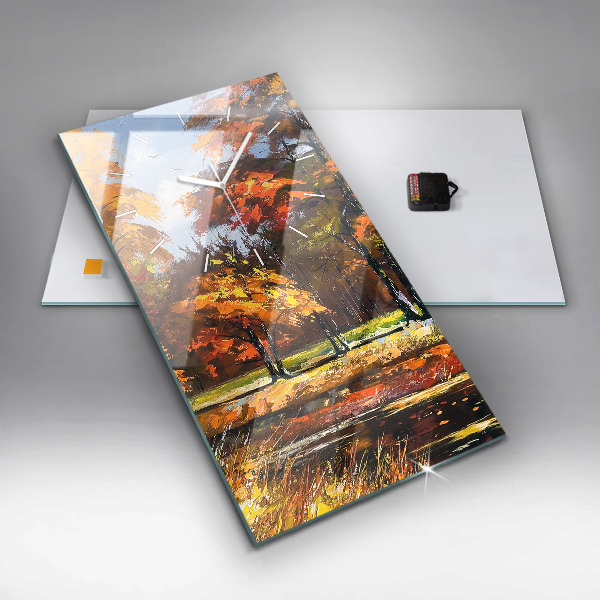 Vertikální skleněné hodiny Podzimní krajina s řekou