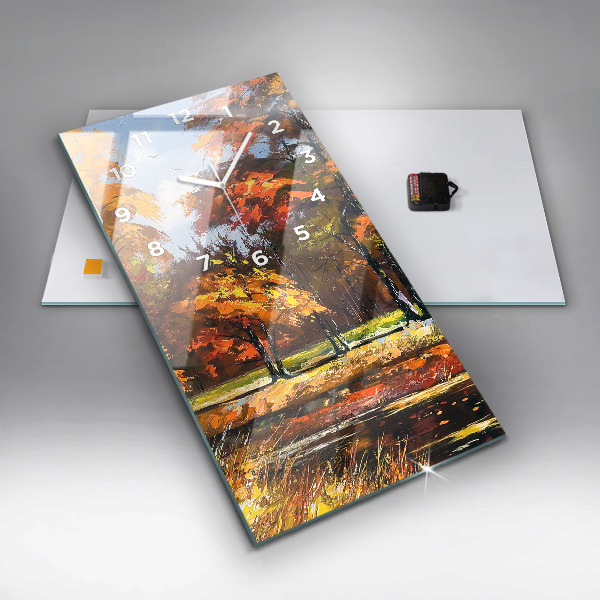 Vertikální skleněné hodiny Podzimní krajina s řekou