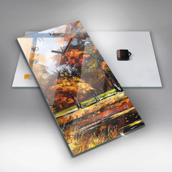 Vertikální skleněné hodiny Podzimní krajina s řekou