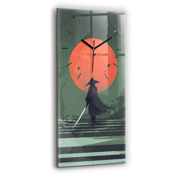 Vertikální skleněné hodiny Samuraj v lese