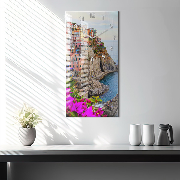 Vertikální skleněné hodiny Pobřeží Cinque Terre