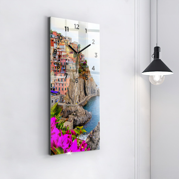 Vertikální skleněné hodiny Pobřeží Cinque Terre