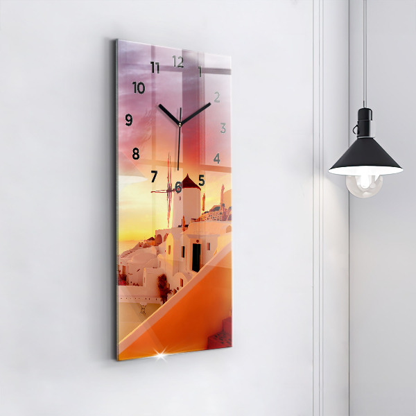 Vertikální skleněné hodiny Starý větrný mlýn na Santorini