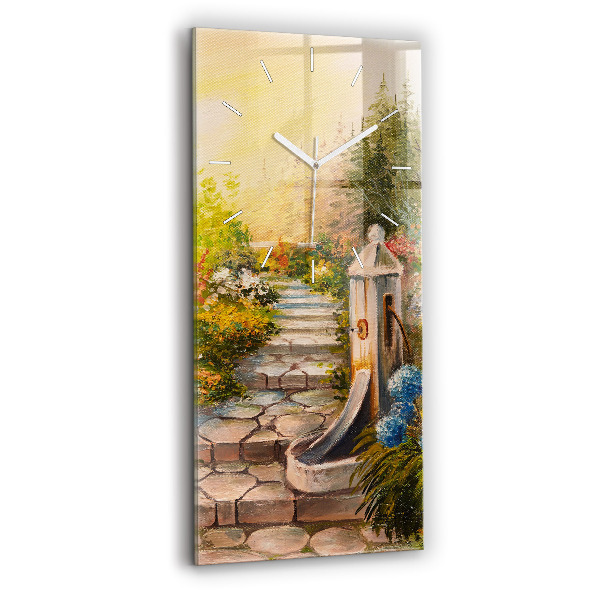 Vertikální skleněné hodiny Olejová kompozice v lese