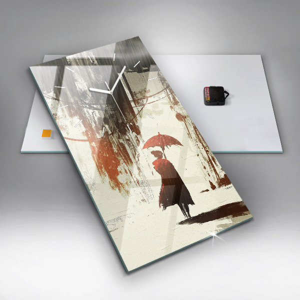 Vertikální skleněné hodiny Žena v deštivé noci