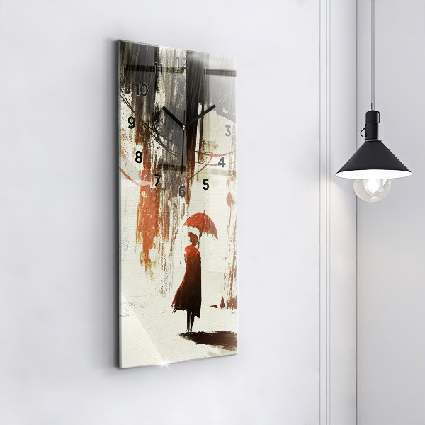 Vertikální skleněné hodiny Žena v deštivé noci
