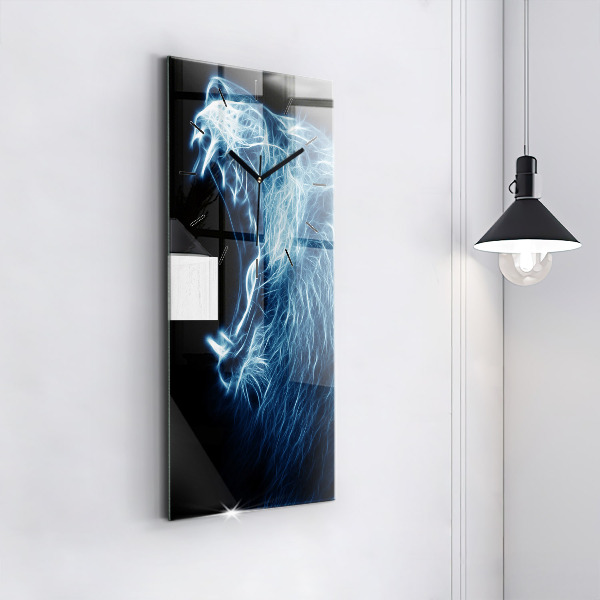 Vertikální skleněné hodiny Divoký lev