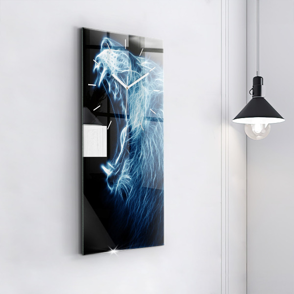 Vertikální skleněné hodiny Divoký lev