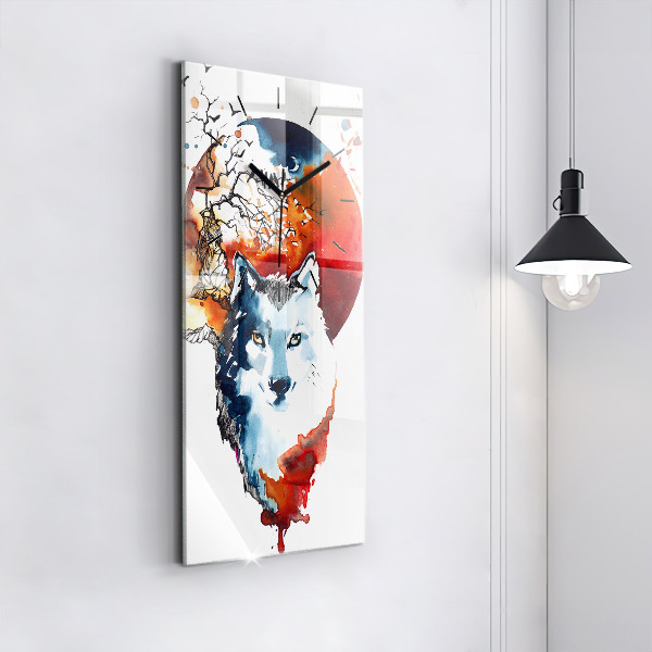 Vertikální skleněné hodiny Vlk a úplněk