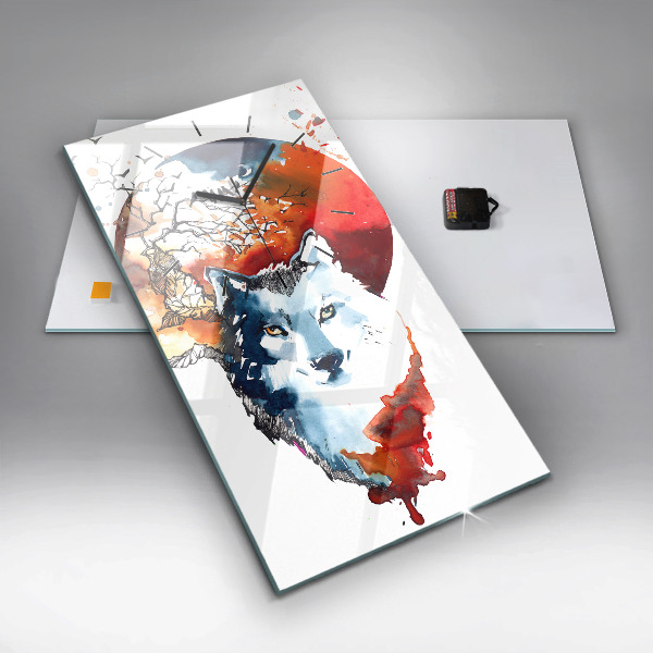 Vertikální skleněné hodiny Vlk a úplněk