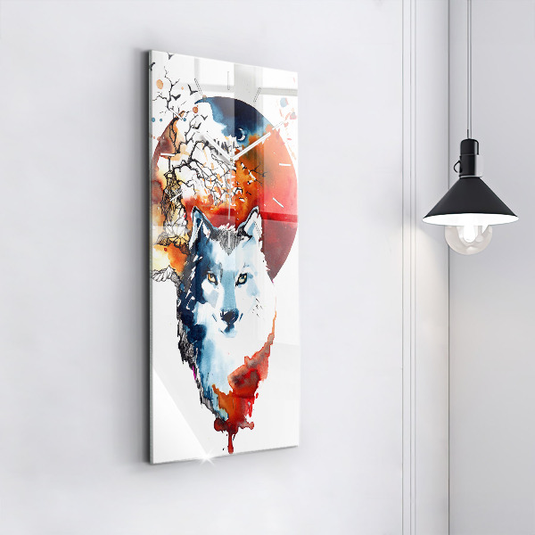 Vertikální skleněné hodiny Vlk a úplněk