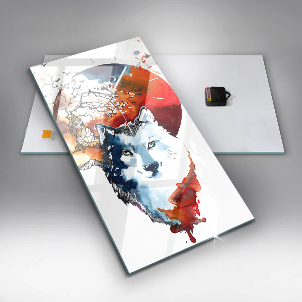 Vertikální skleněné hodiny Vlk a úplněk