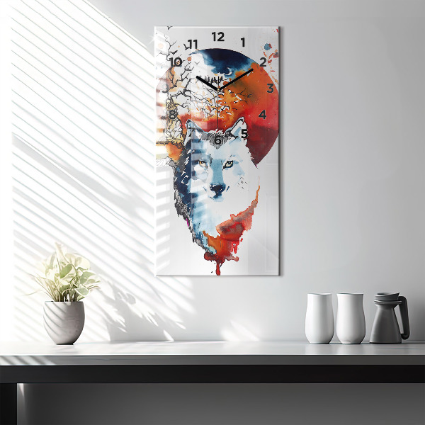 Vertikální skleněné hodiny Vlk a úplněk