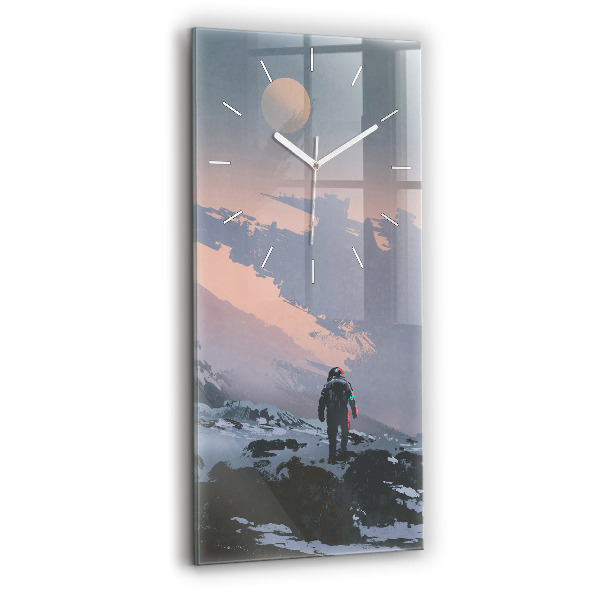 Vertikální skleněné hodiny Astronauti Mléčná dráha