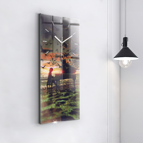 Vertikální skleněné hodiny Koncert na pláži