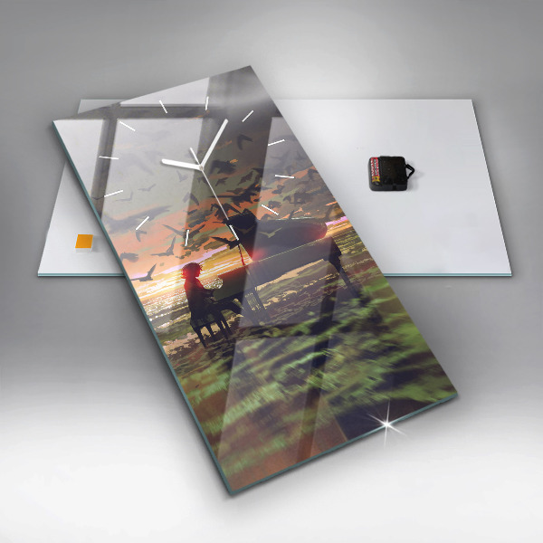 Vertikální skleněné hodiny Koncert na pláži