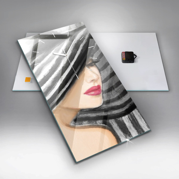 Vertikální skleněné hodiny Žena v černé a bílé