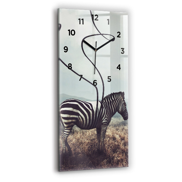 Vertikální skleněné hodiny Zebra - abstrakce