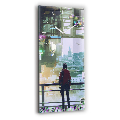 Vertikální skleněné hodiny Kybernetický punk