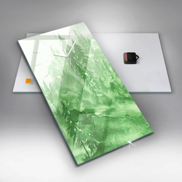 Vertikální skleněné hodiny Malování zeleného lesa