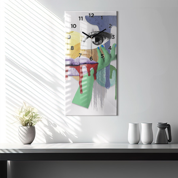 Vertikální skleněné hodiny Surrealistická koláž