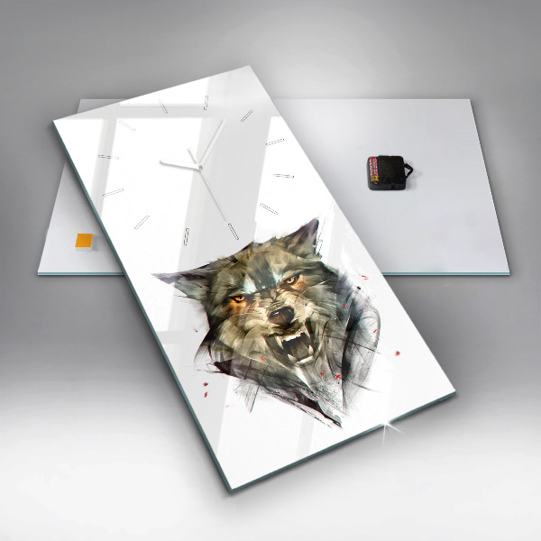 Vertikální skleněné hodiny Kreslený portrét vlka