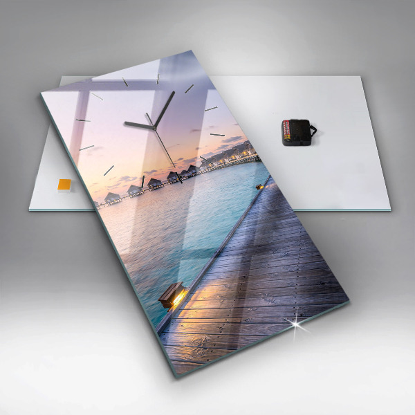 Vertikální skleněné hodiny Západ slunce na Maledivách