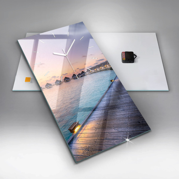 Vertikální skleněné hodiny Západ slunce na Maledivách