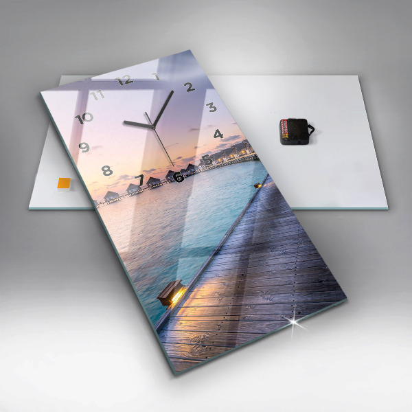 Vertikální skleněné hodiny Západ slunce na Maledivách