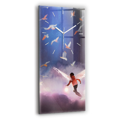 Vertikální skleněné hodiny Chlapec s křídly