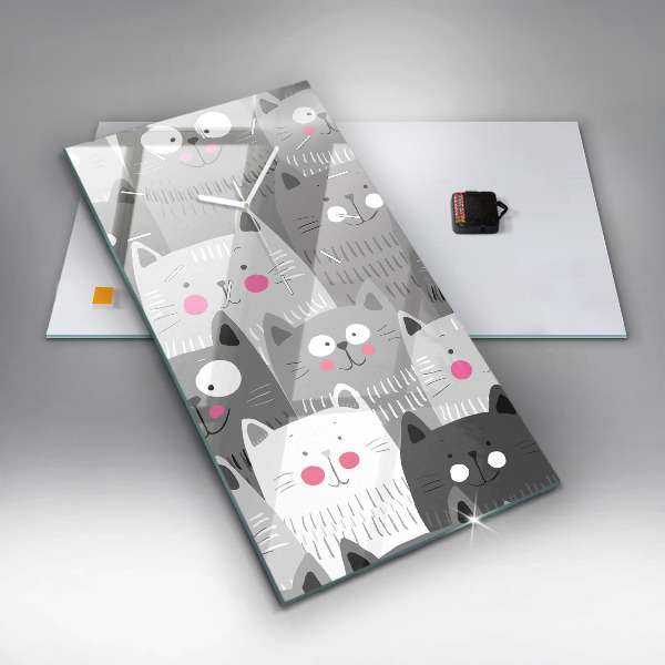 Vertikální skleněné hodiny Vzor s kočkami