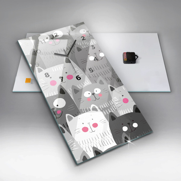 Vertikální skleněné hodiny Vzor s kočkami