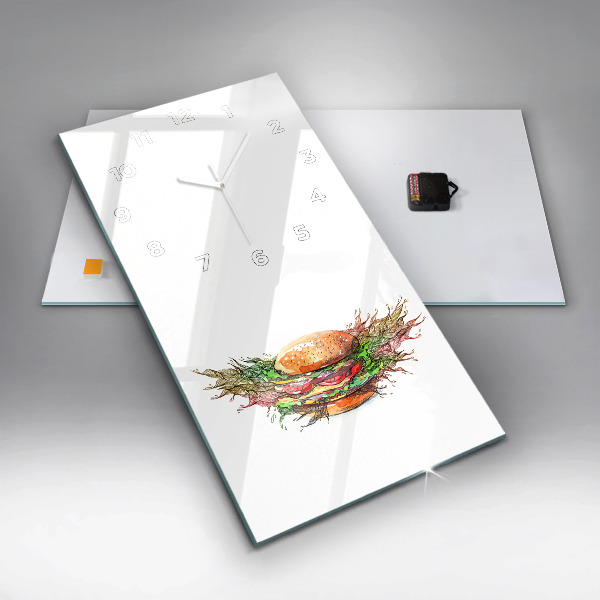 Vertikální skleněné hodiny XXL sýrový hamburger