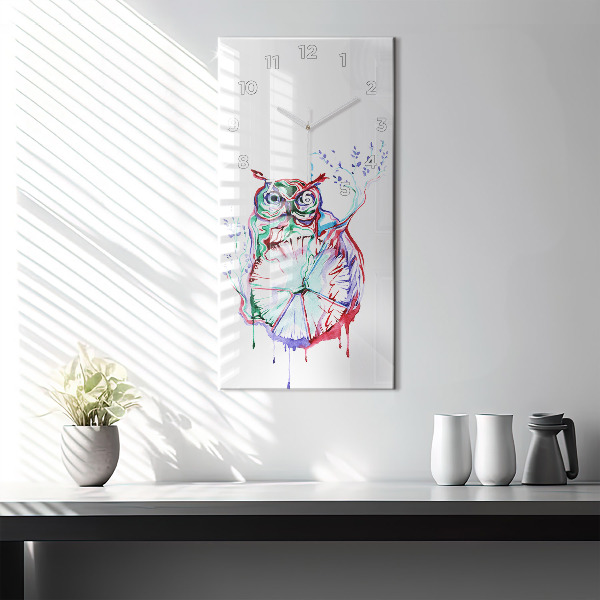 Vertikální skleněné hodiny Ilustrace sovy a hodin