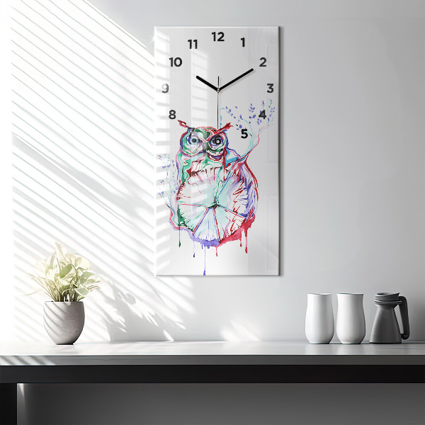 Vertikální skleněné hodiny Ilustrace sovy a hodin