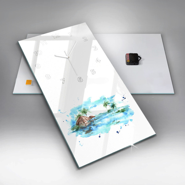 Vertikální skleněné hodiny Malba pouštního ostrova