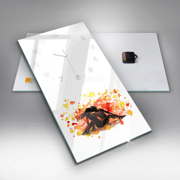 Vertikální skleněné hodiny Láska a zamilovaný pár