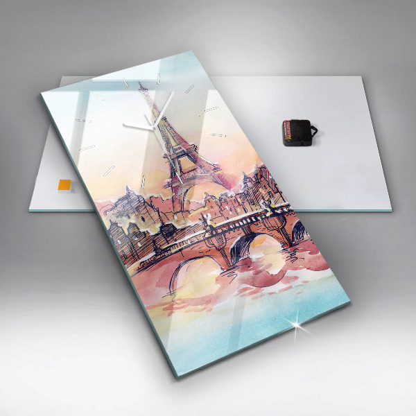 Vertikální skleněné hodiny Malovaná krajina Paříže