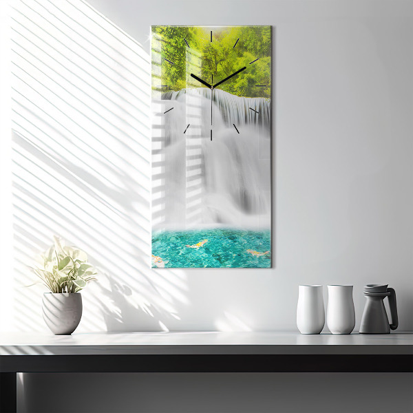 Vertikální skleněné hodiny Vodopád v Thajsku