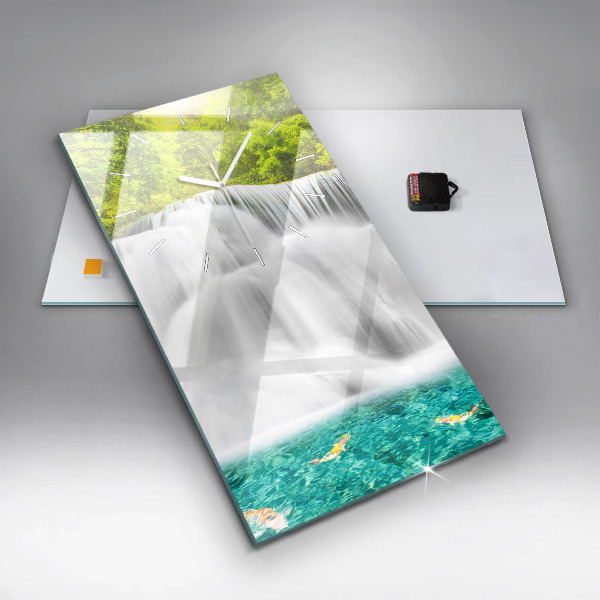 Vertikální skleněné hodiny Vodopád v Thajsku