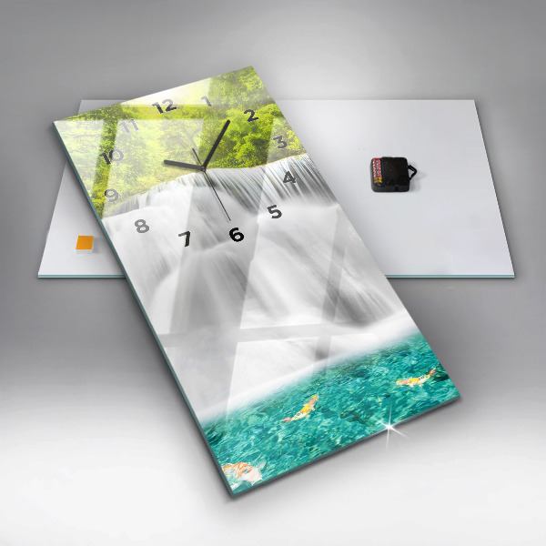 Vertikální skleněné hodiny Vodopád v Thajsku